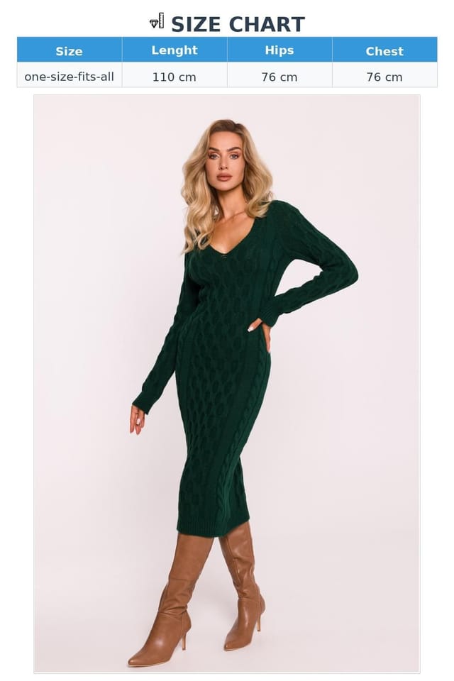 Love Lace Love Lace Women's Polish Made Variegated Yarn V Neck Sweater Midi in Green - 3