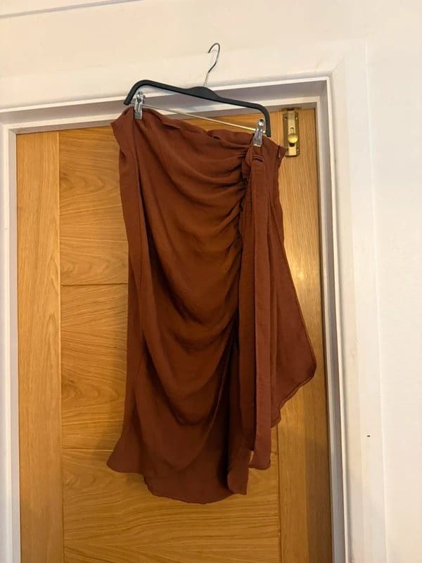 ASOS Luxe Chocolate Brown Twist Draped Side Ruched Midi Skirt UK