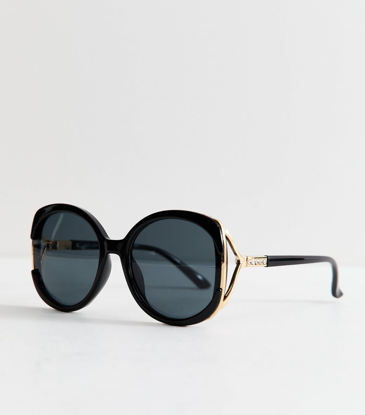New Look Black Oversized Round Diamante Embellished Sunglasses New Look