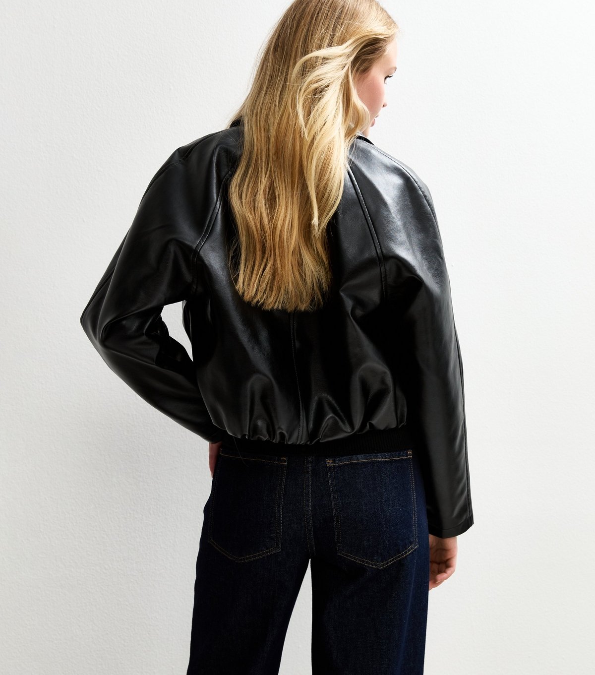 New Look Women's Black Bubble Hem Faux Leather Jacket New Look - 4