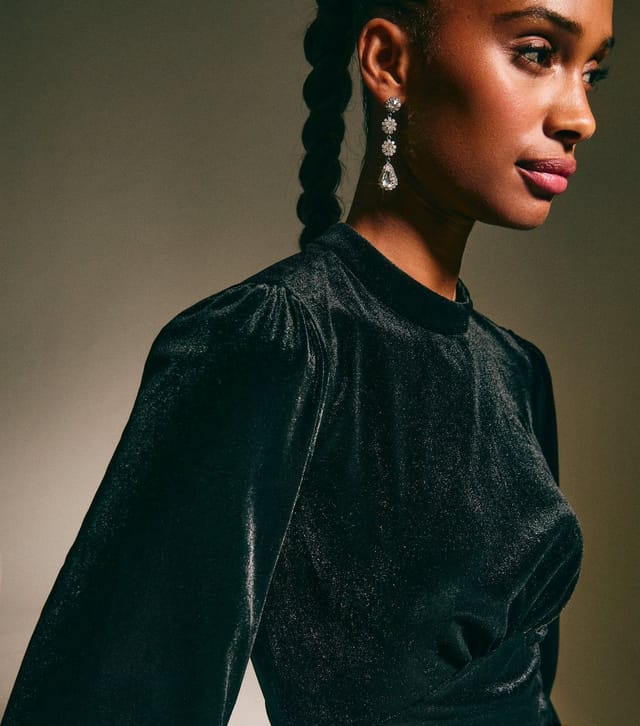 New Look Women's Black Velvet High Neck Long Sleeve Mini Dress New Look - 3