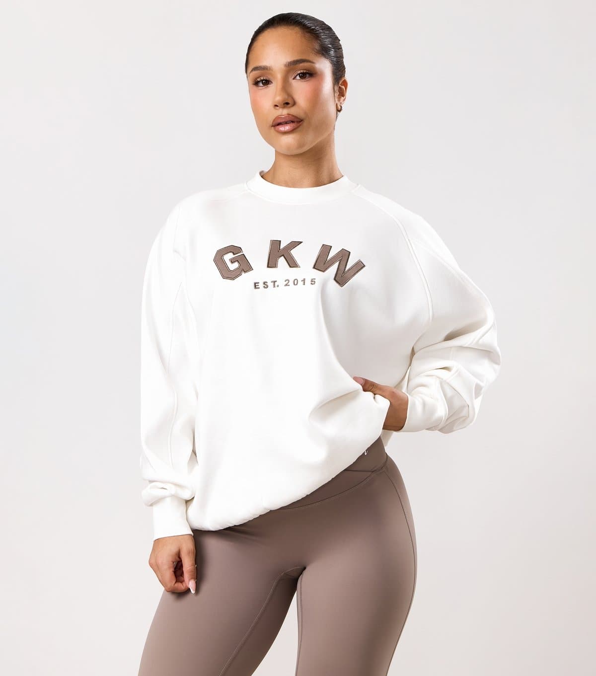 Gym King Women's Cream Appliqué Logo Oversized Sweatshirt Gym King New Look