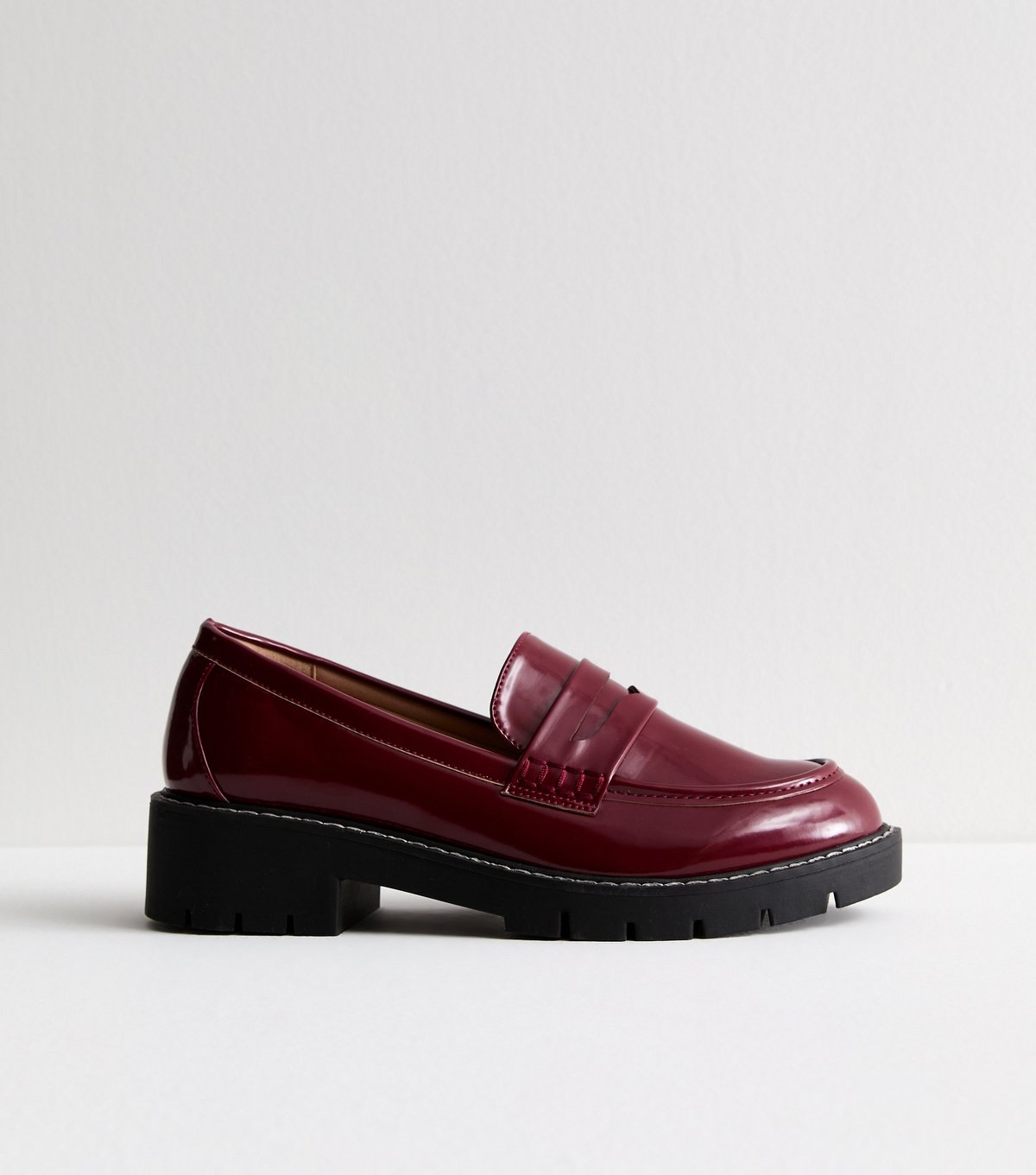 New Look Women's Burgundy Patent Faux Leather Chunky Loafers New Look - 3