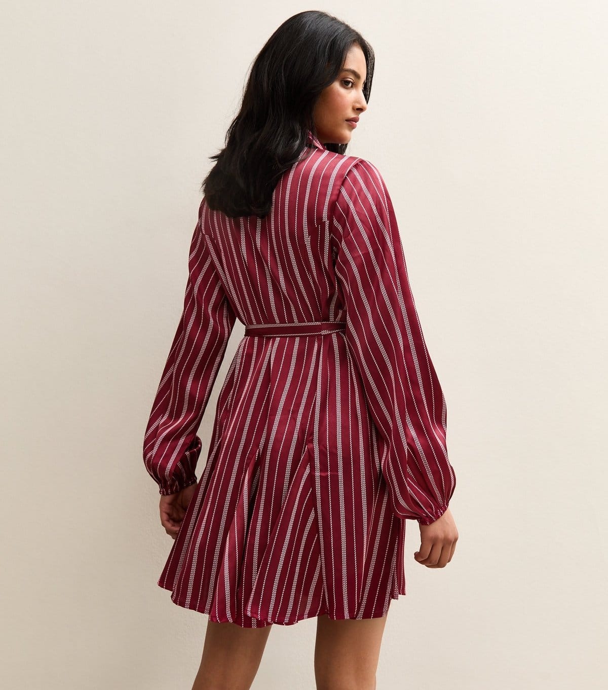 New Look Women's Burgundy Striped Satin Mini Shirt Dress New Look - 4