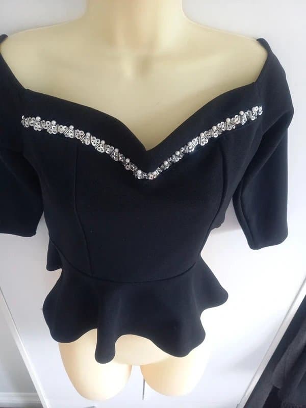 River Island Black sequin/pearl embellished River Island peplum style crop top