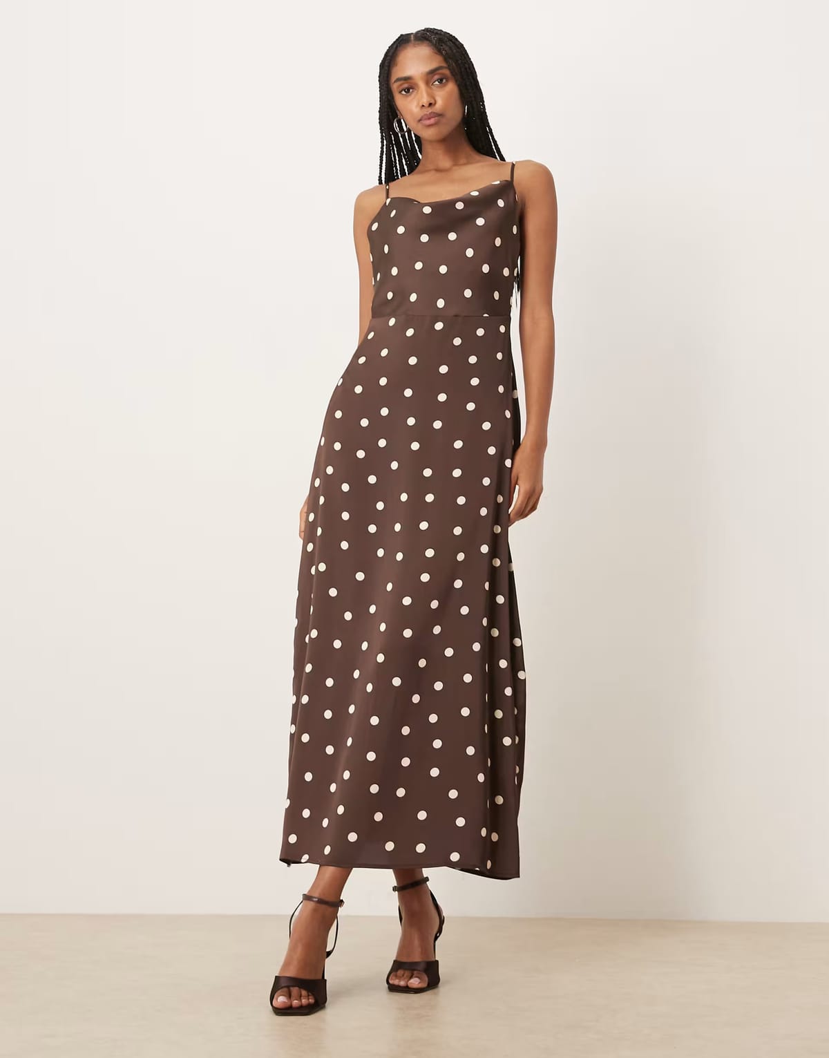 ASOS Vila satin cowl neck maxi dress in brown polka dot - 1