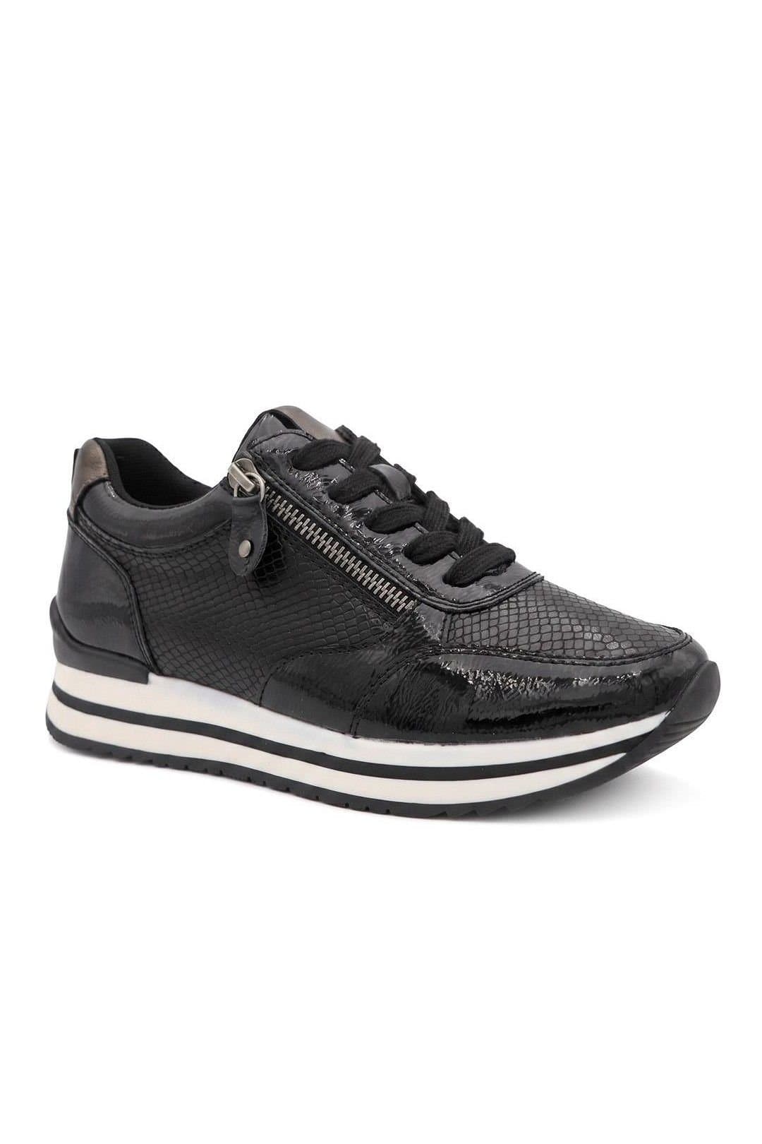Pavers Pavers Women's Wide Fit Zip & Lace Trainers W/ Cushioned Sole in Jet Black