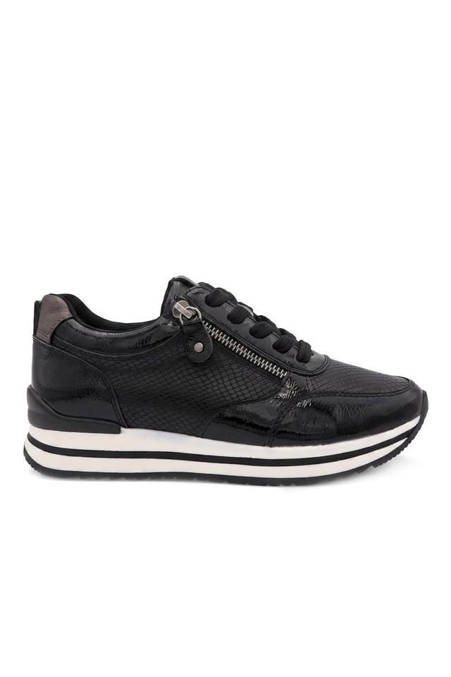 Pavers Pavers Women's Wide Fit Zip & Lace Trainers W/ Cushioned Sole in Jet Black - 2