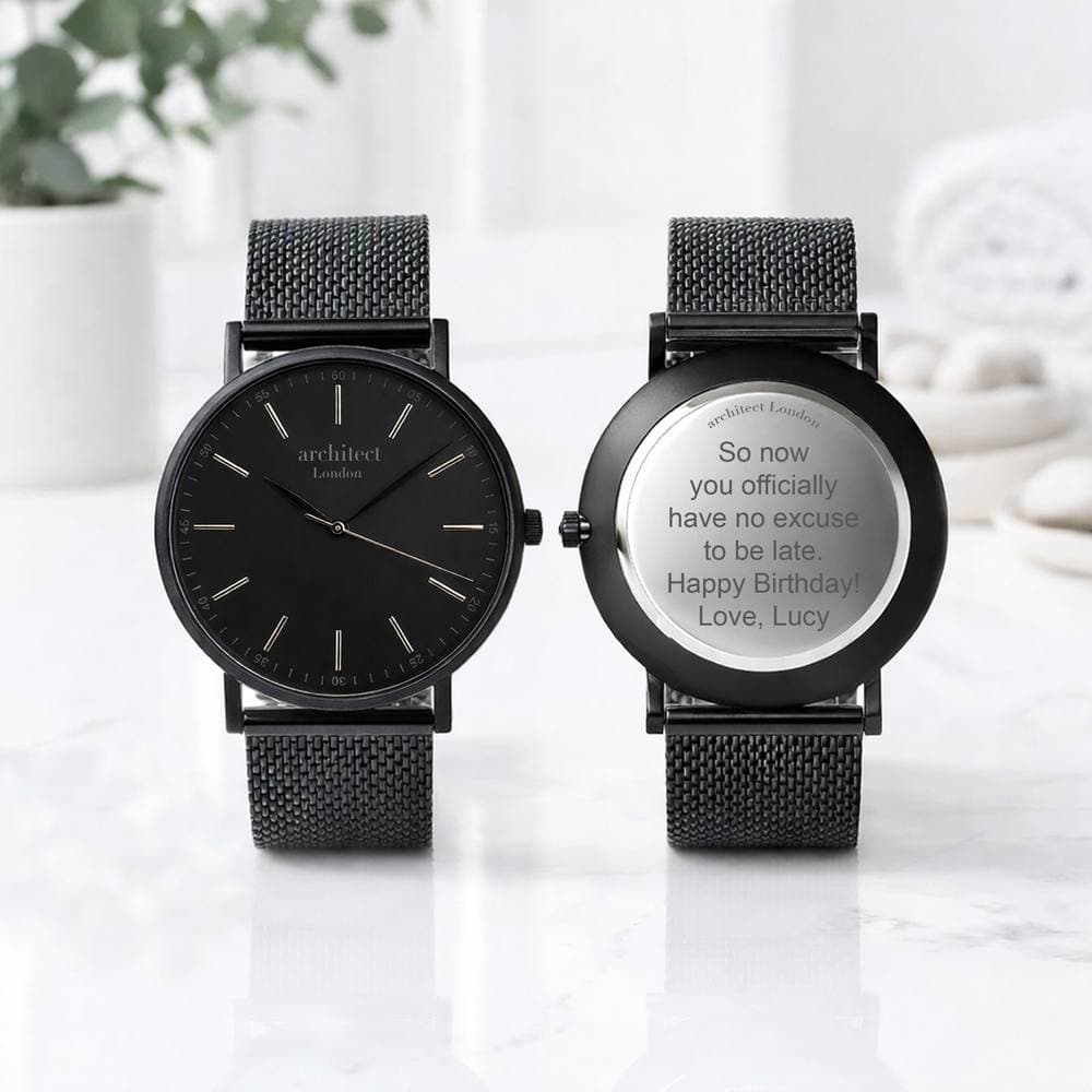 Wear We Met Wear We Met Men's Personalised Architect London Minimalist Watch - Engraved in Jet Black