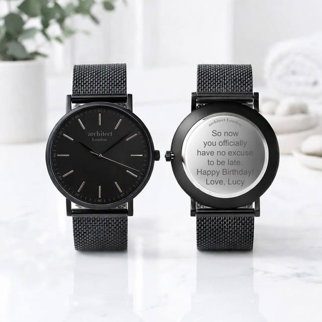Wear We Met Wear We Met Men's Personalised Architect London Minimalist Watch - Engraved in Jet Black - 2