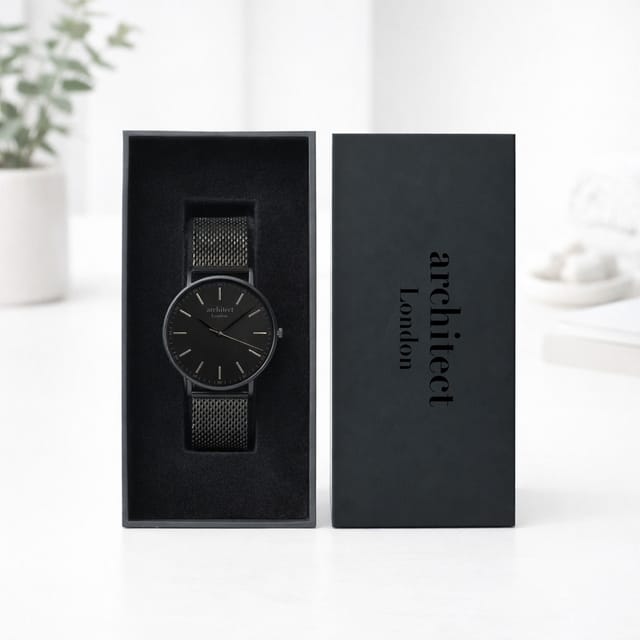 Wear We Met Wear We Met Men's Personalised Architect London Minimalist Watch - Engraved in Jet Black - 3