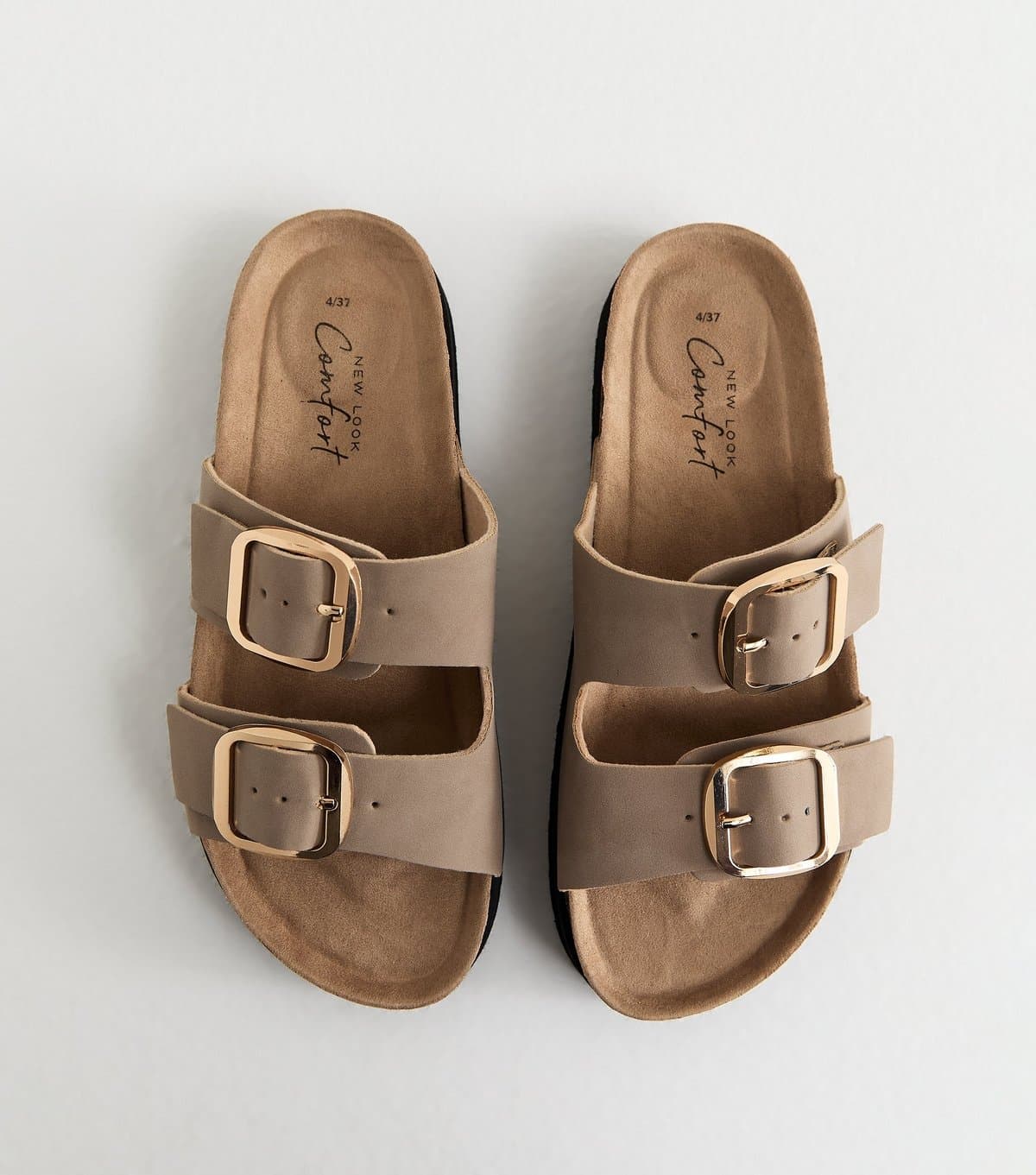 New Look Women's Light Brown Cork Sole Double Strap Mule Sandals Vegan New Look