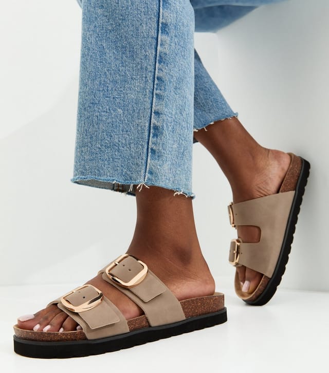 New Look Women's Light Brown Cork Sole Double Strap Mule Sandals Vegan New Look - 2