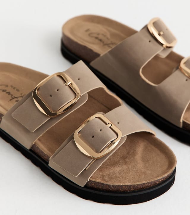 New Look Women's Light Brown Cork Sole Double Strap Mule Sandals Vegan New Look - 3