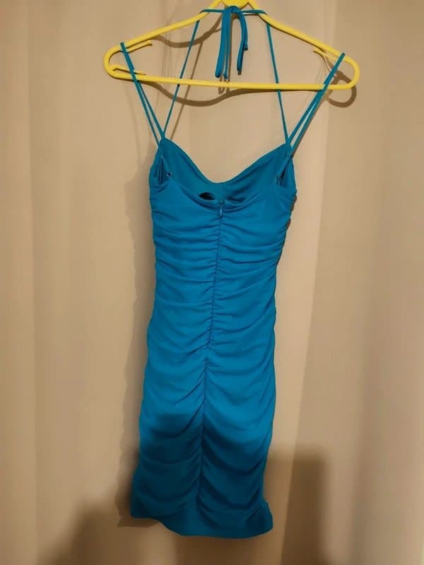 Oh Polly Oh Polly blue ruched mini dress size UK 8