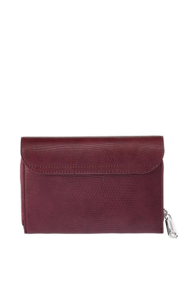 Valentino Valentino Women's Ember Lizard Grain Flap Bag With Chain Burgundy - 2