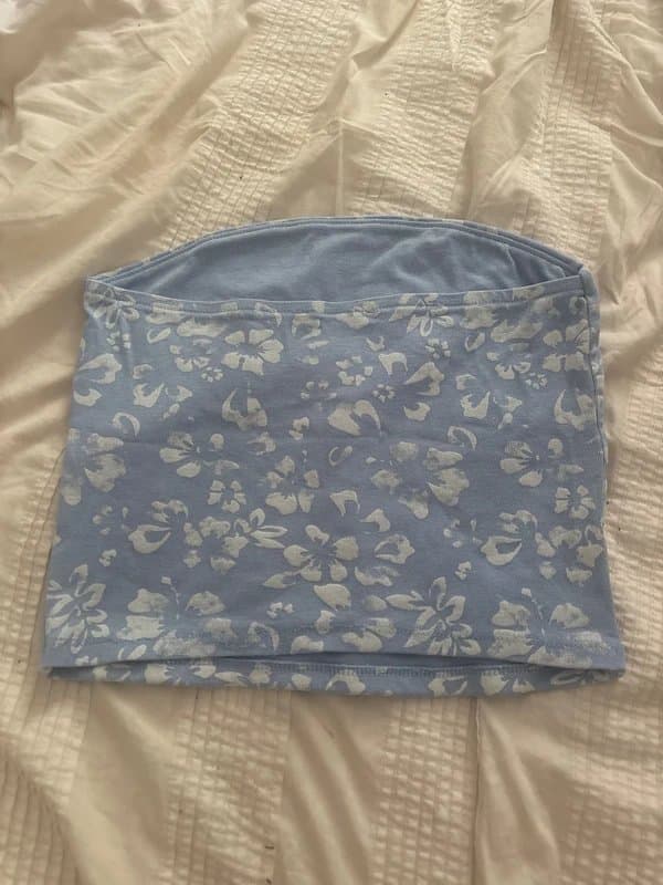 Bershka blue floral tube top