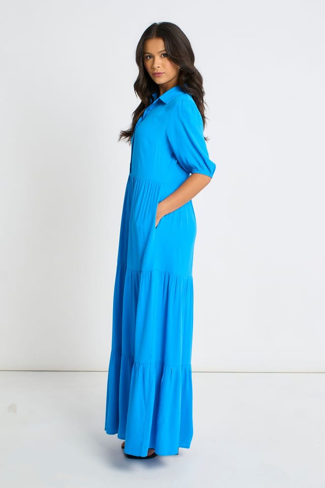 Gini London Gini London Women's Blue Button Through Skater Maxi Dress - 3