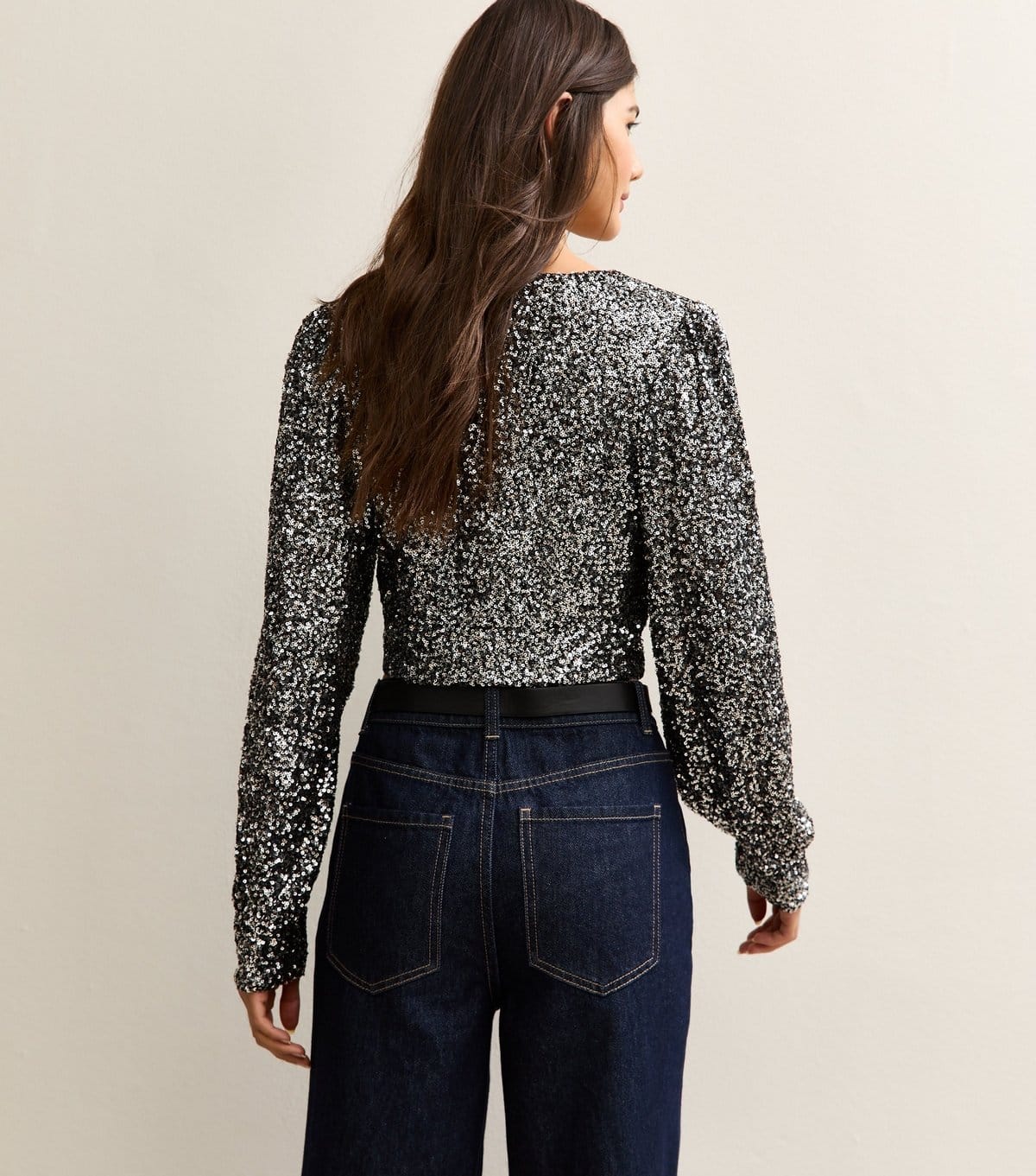 New Look Women's Gunmetal Sequinned Soft Touch Long Sleeve Top New Look - 4