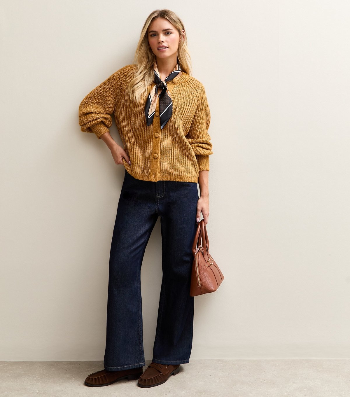 New Look Women's Petite Dark Yellow Ribbed Raglan Sleeve Cardigan New Look - 3