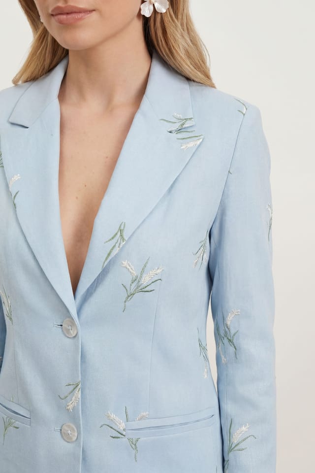 Oasis Oasis Women's Floral Embroidered Tailored Blazer in Pale Blue - 2