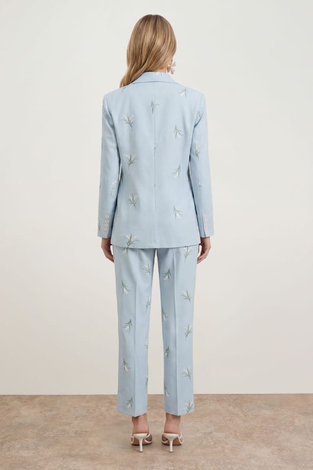 Oasis Oasis Women's Floral Embroidered Tailored Blazer in Pale Blue - 3