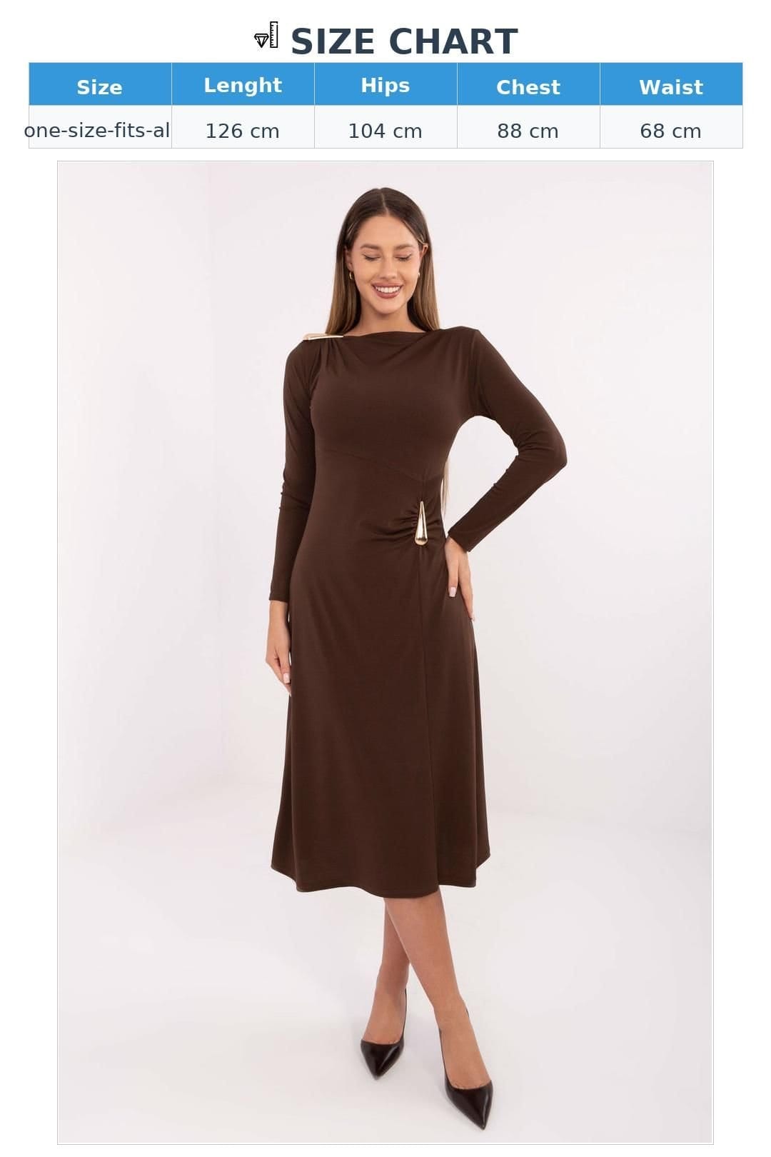 Love Lace Love Lace Women's Elegant Midi Long Sleeve Dress with Ruching in Brown - 4