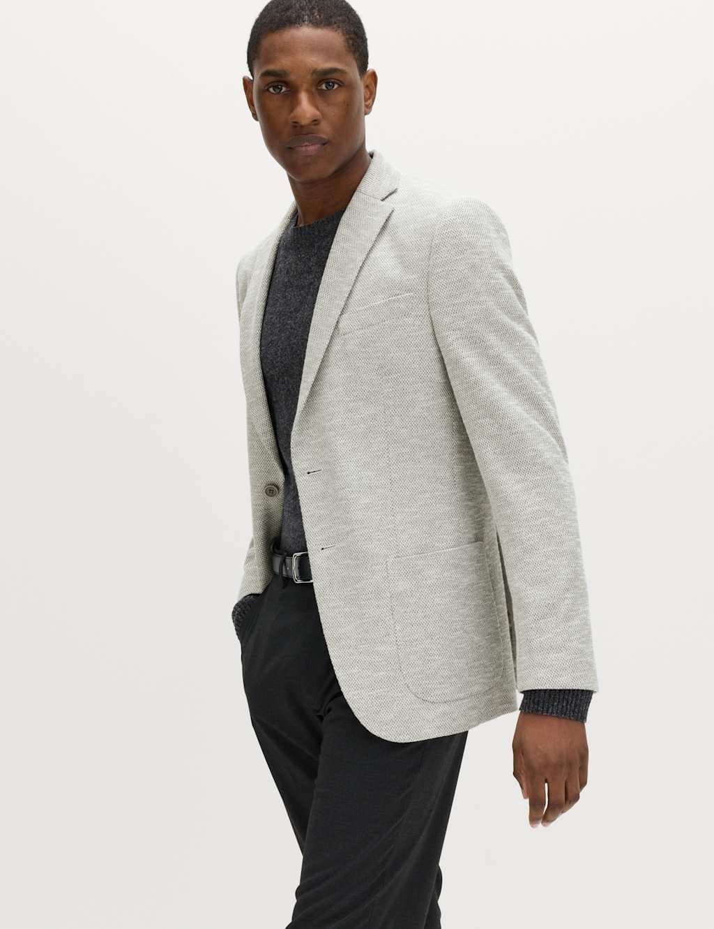 Marks & Spencer M&S Textured Stretch Blazer Light Grey Mix