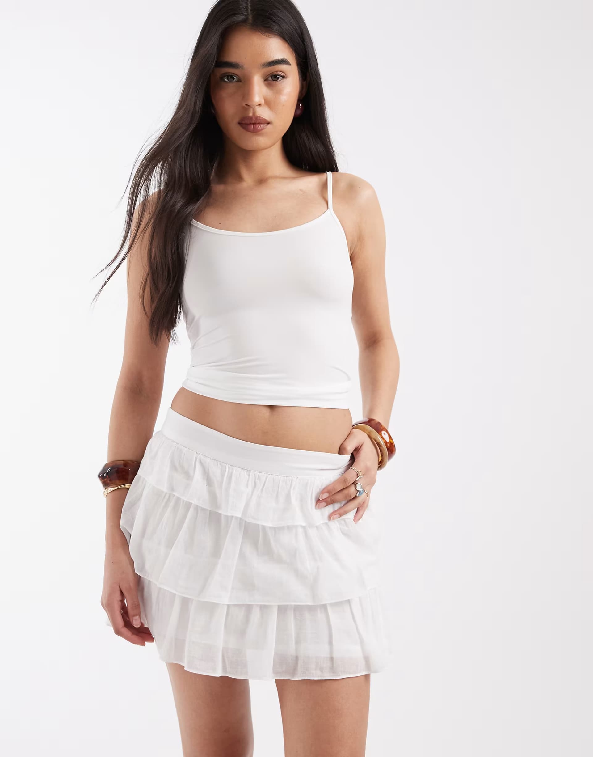 ASOS JJXX ruffled mini skirt in white