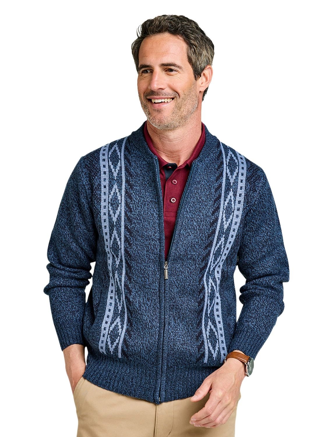 Tootal Tootal Men's Vertical Jacquard Zipper Cardigan in Mid Blue - 2