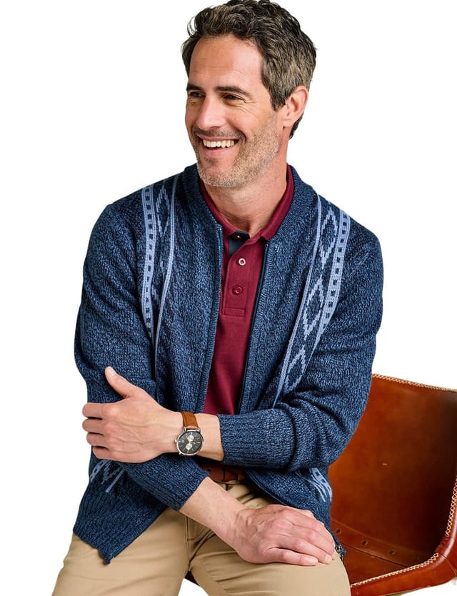 Tootal Tootal Men's Vertical Jacquard Zipper Cardigan in Mid Blue - 2