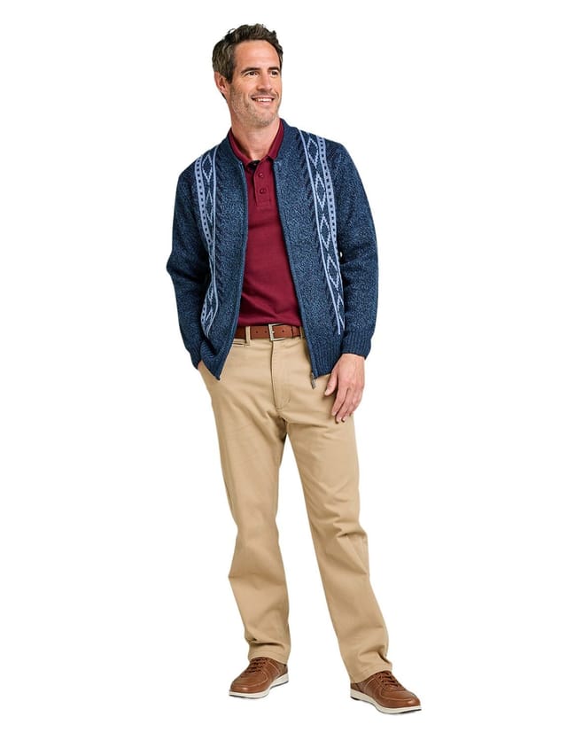 Tootal Tootal Men's Vertical Jacquard Zipper Cardigan in Mid Blue - 3