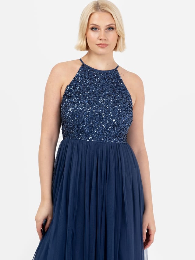 Maya Deluxe Maya Deluxe Women's Embellished Halter Neck Maxi Dress in Navy - 2