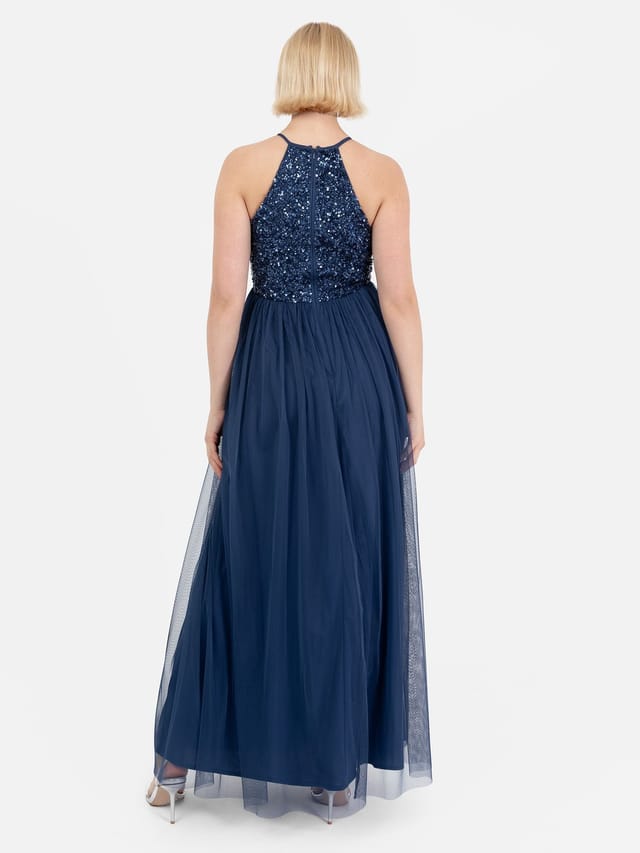Maya Deluxe Maya Deluxe Women's Embellished Halter Neck Maxi Dress in Navy - 3