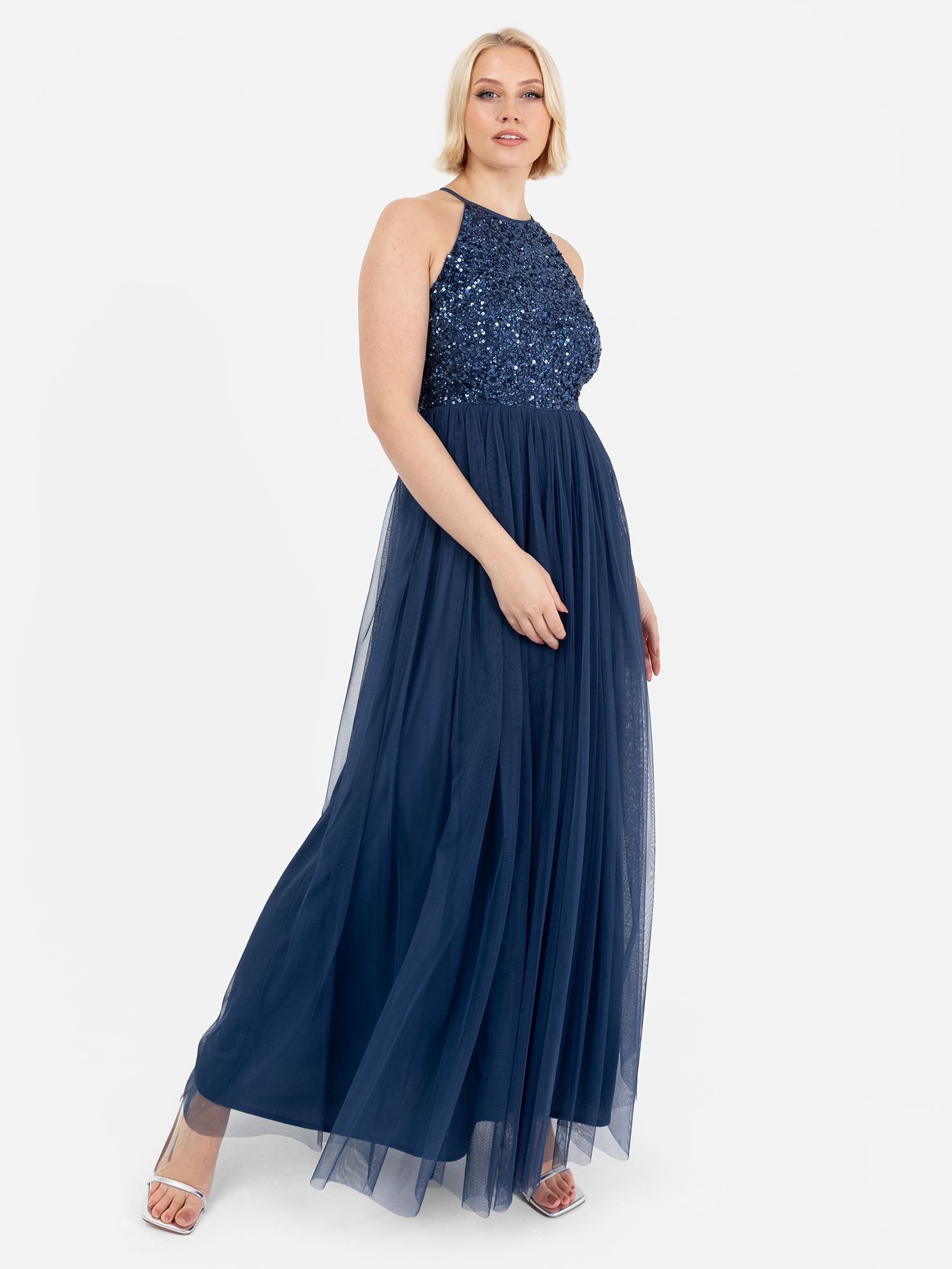 Maya Deluxe Maya Deluxe Women's Embellished Halter Neck Maxi Dress in Navy - 4