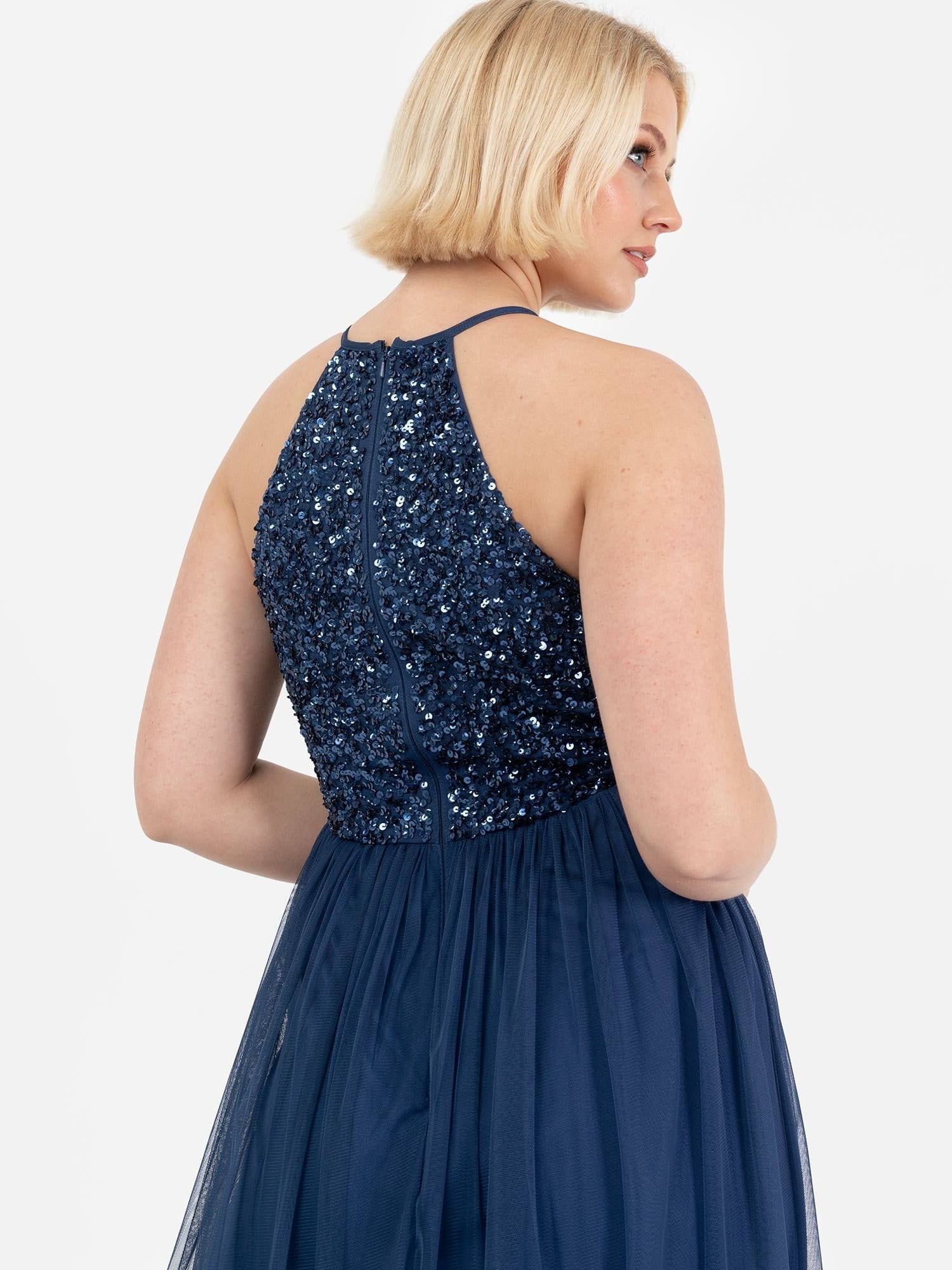 Maya Deluxe Maya Deluxe Women's Embellished Halter Neck Maxi Dress in Navy - 4