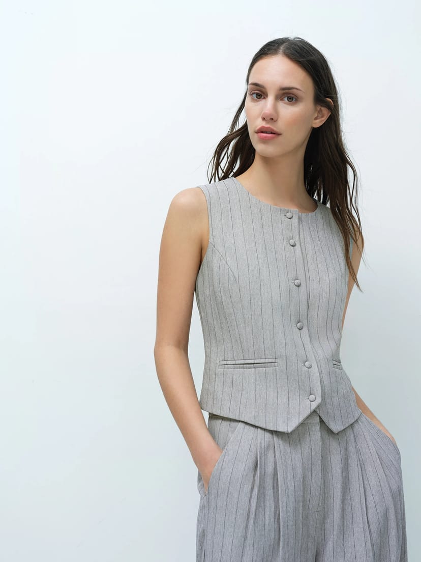 French Connection Enya Tailored Grey Pinstripe Waistcoat Grey - 1