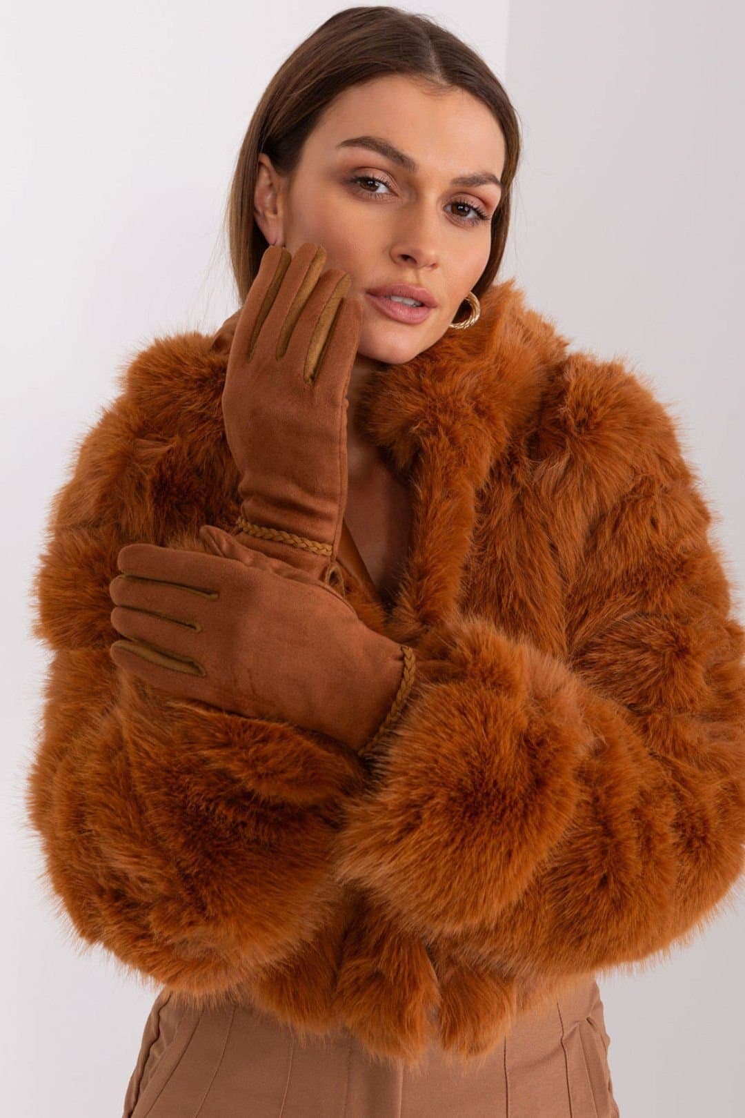 Love Lace Love Lace Women's Elegant Touchscreen Gloves with Contrasting Inserts & Braided Straps in Brown