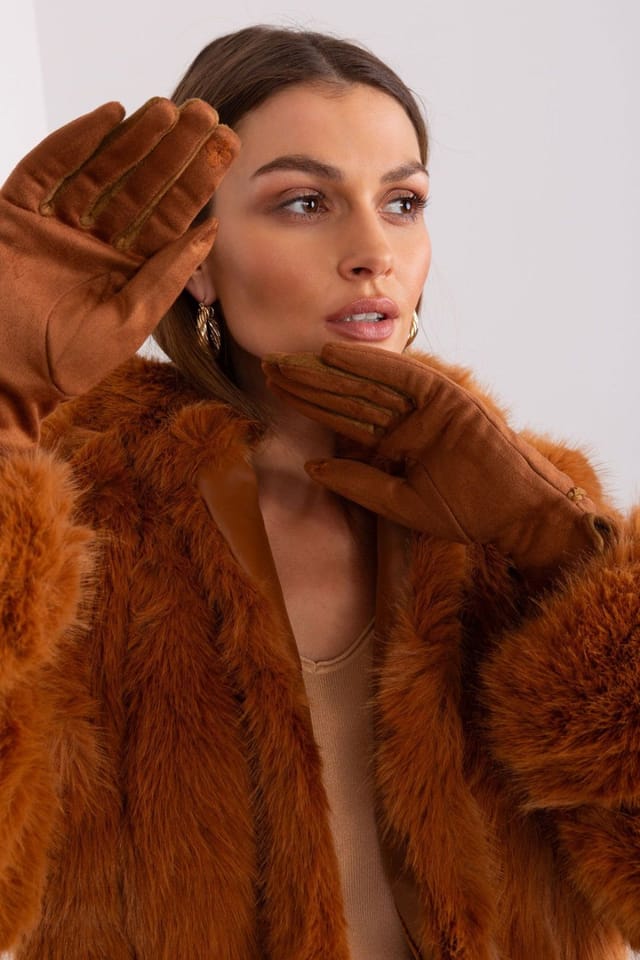 Love Lace Love Lace Women's Elegant Touchscreen Gloves with Contrasting Inserts & Braided Straps in Brown - 3