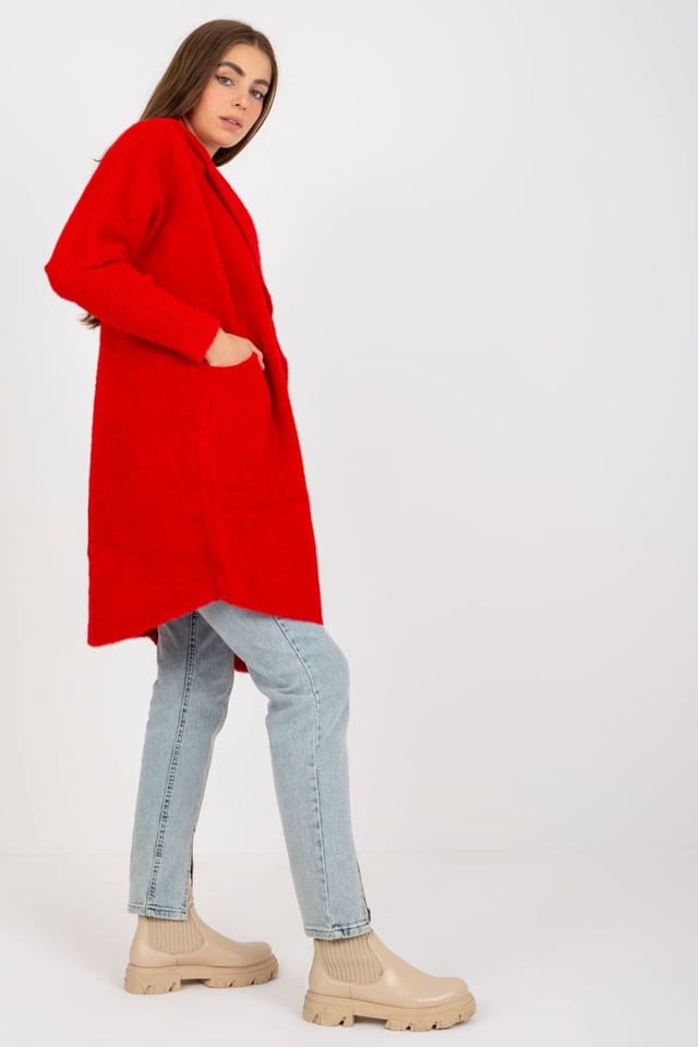 Love Lace Love Lace Women's Long Sleeve Press Stud Coat with Pockets in Red - 2