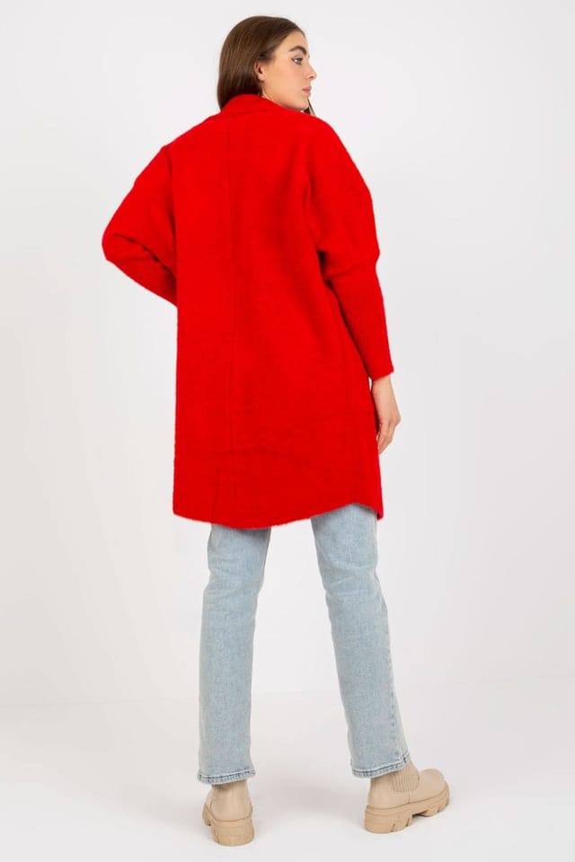 Love Lace Love Lace Women's Long Sleeve Press Stud Coat with Pockets in Red - 3