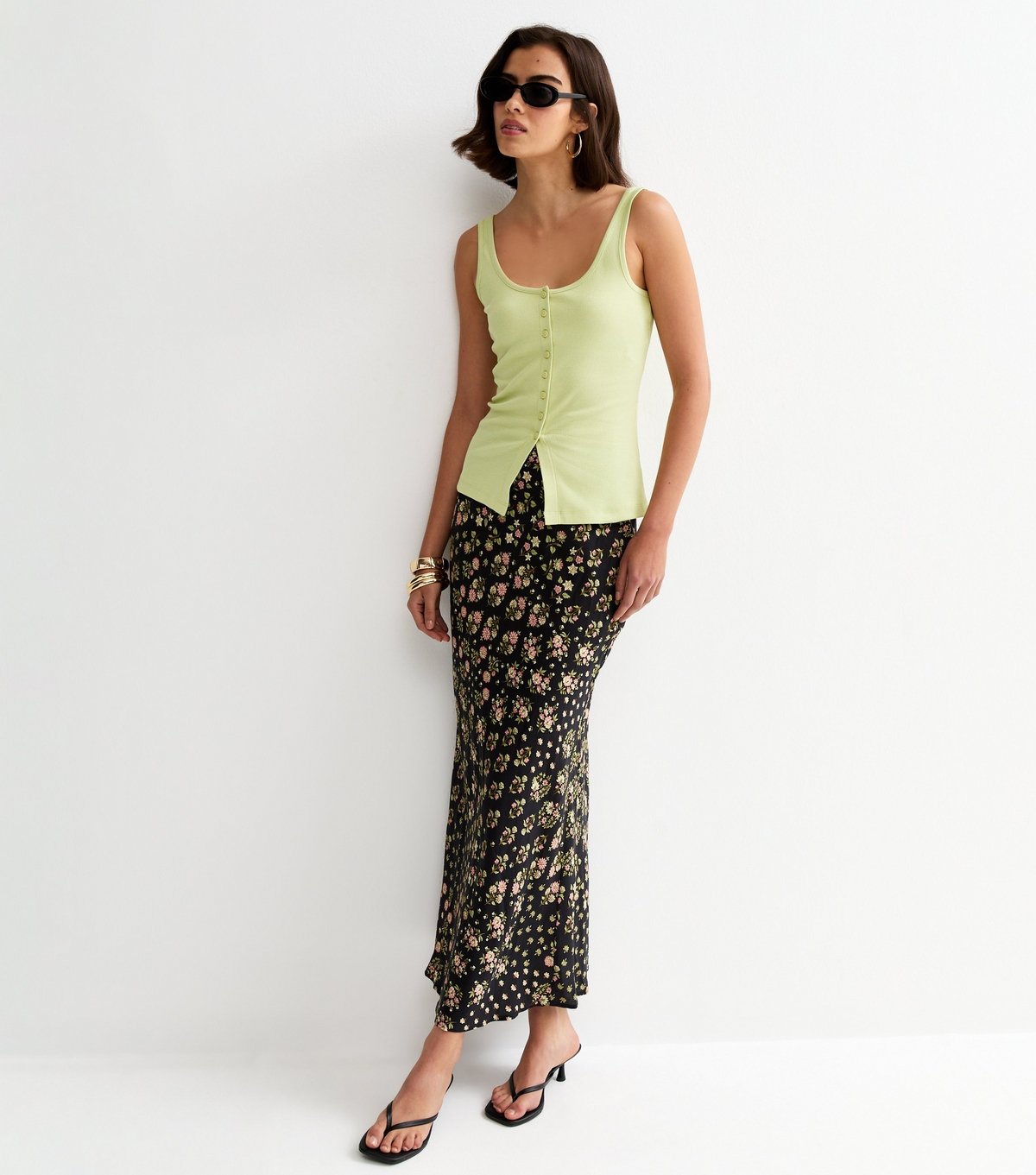 New Look Women's Light Green Button Up Tank Top New Look - 3