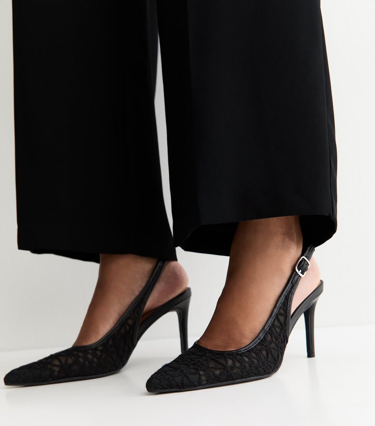 New Look Women's Black Crochet Slingback Pumps Vegan New Look