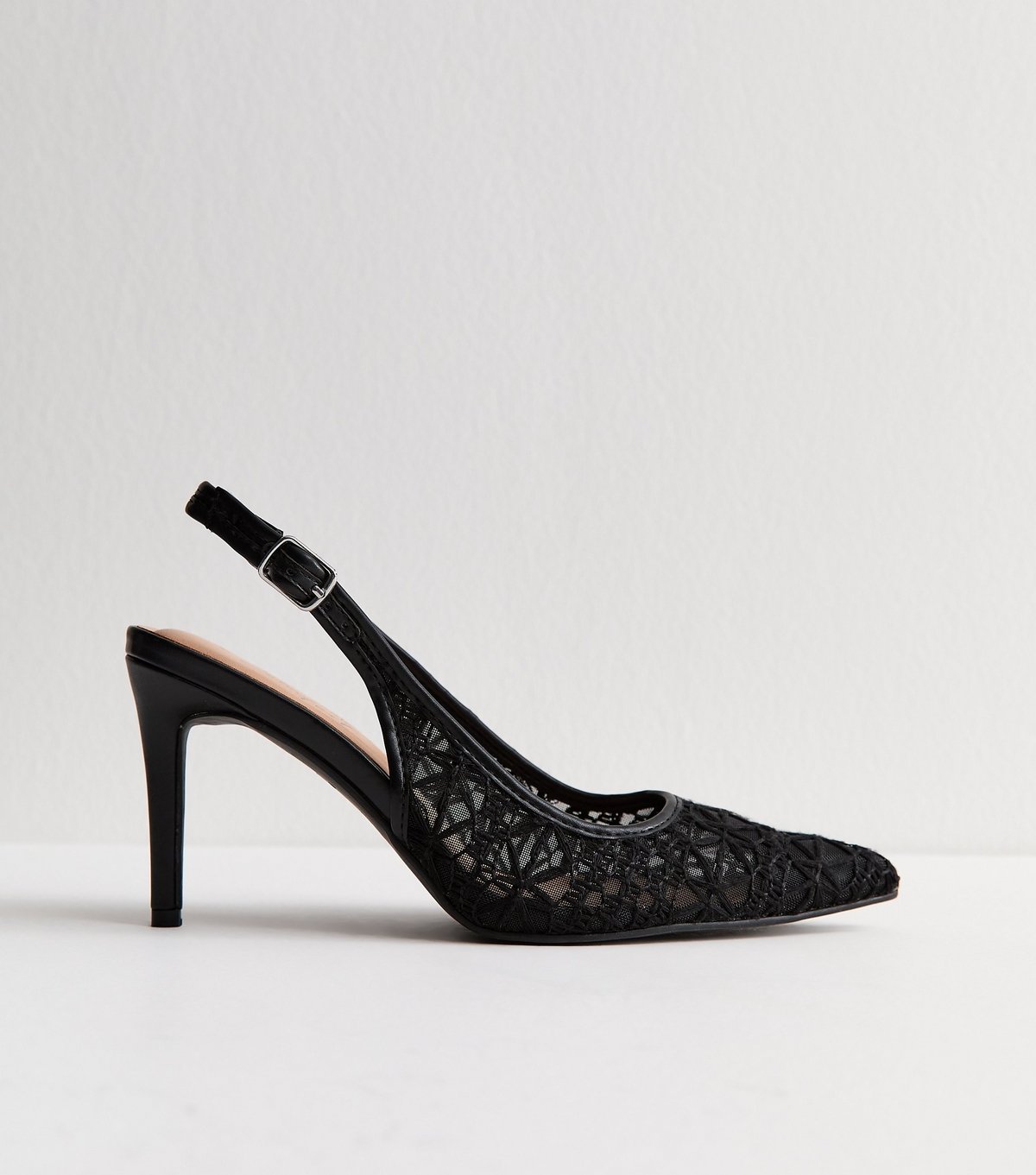 New Look Women's Black Crochet Slingback Pumps Vegan New Look - 2