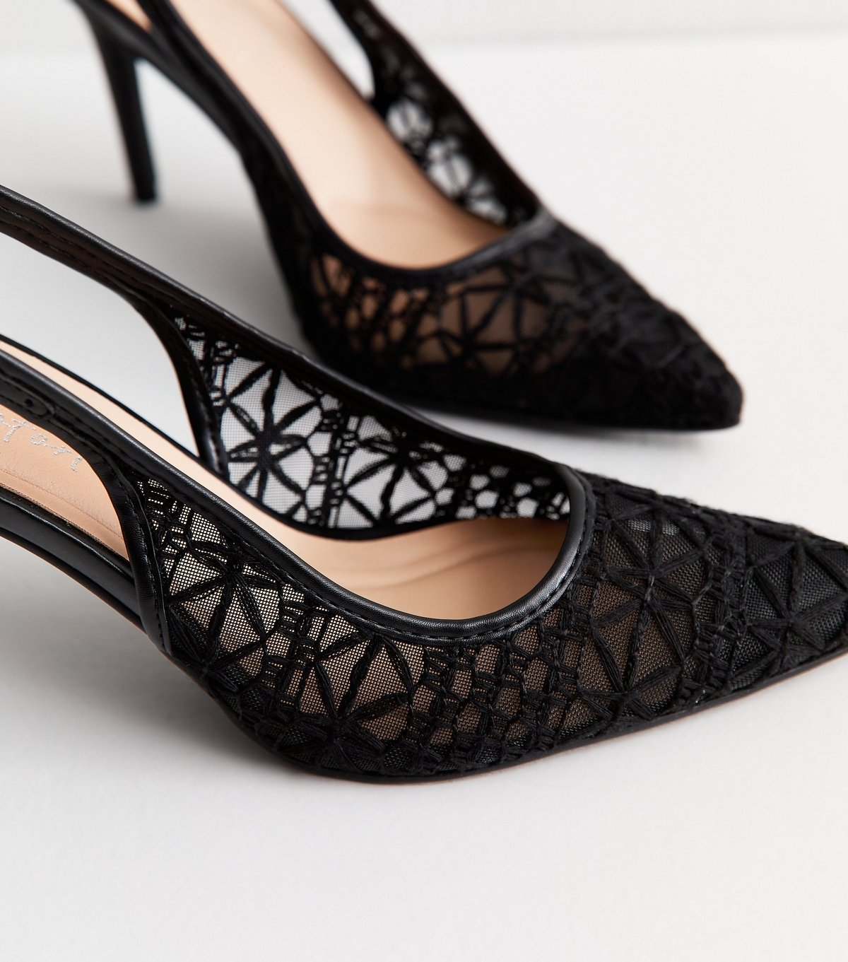 New Look Women's Black Crochet Slingback Pumps Vegan New Look - 3