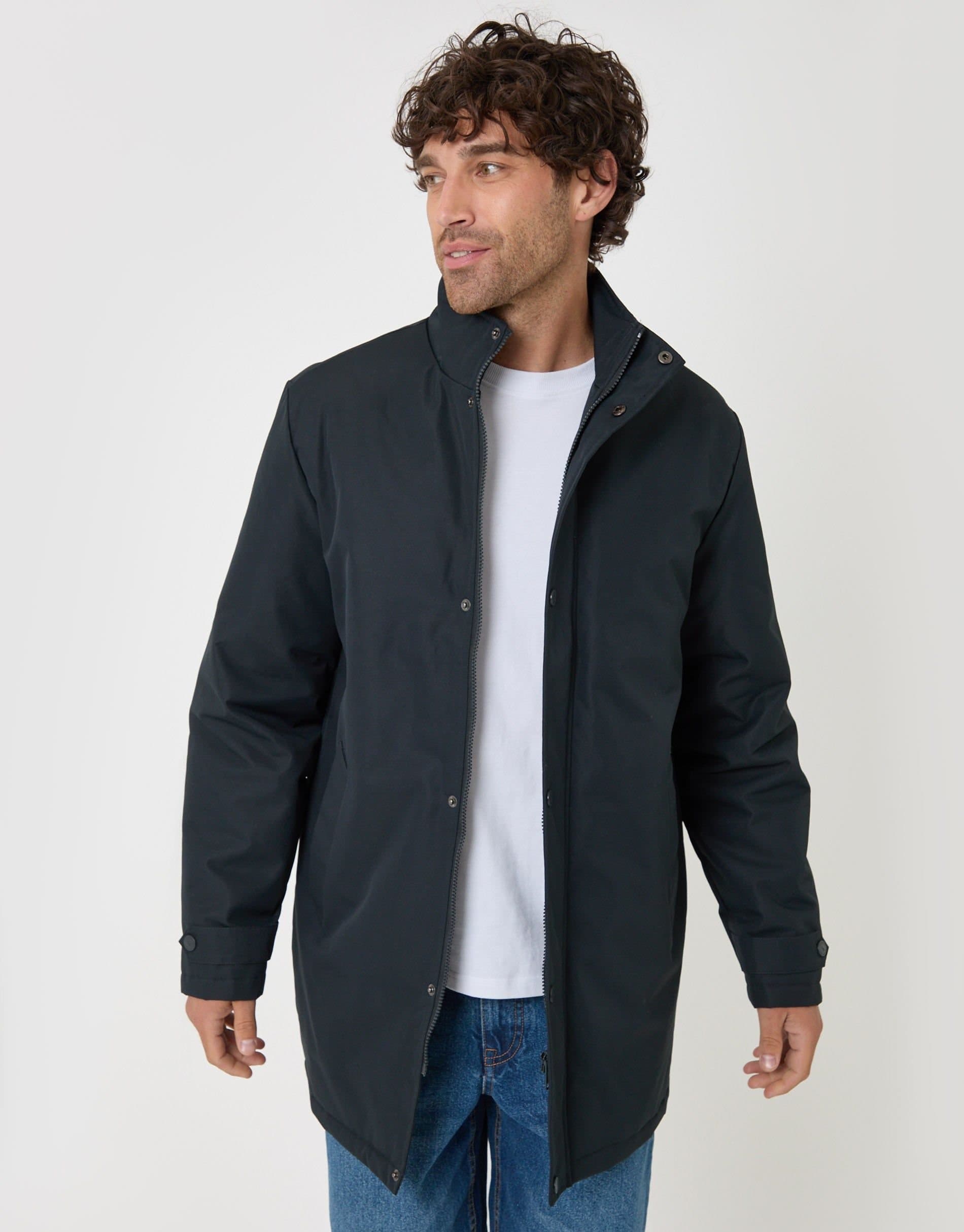 Threadbare threadbare Men's Longline Showerproof Funnel Neck Coat in Blue