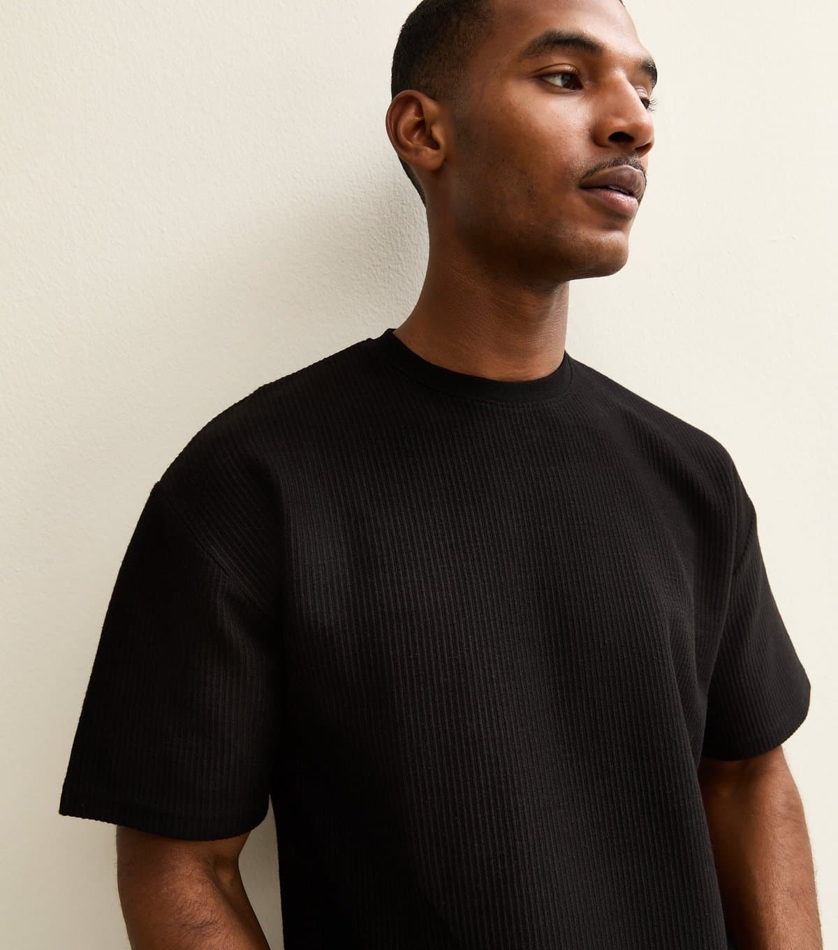 New Look Men's Black Ribbed Oversized T-Shirt New Look