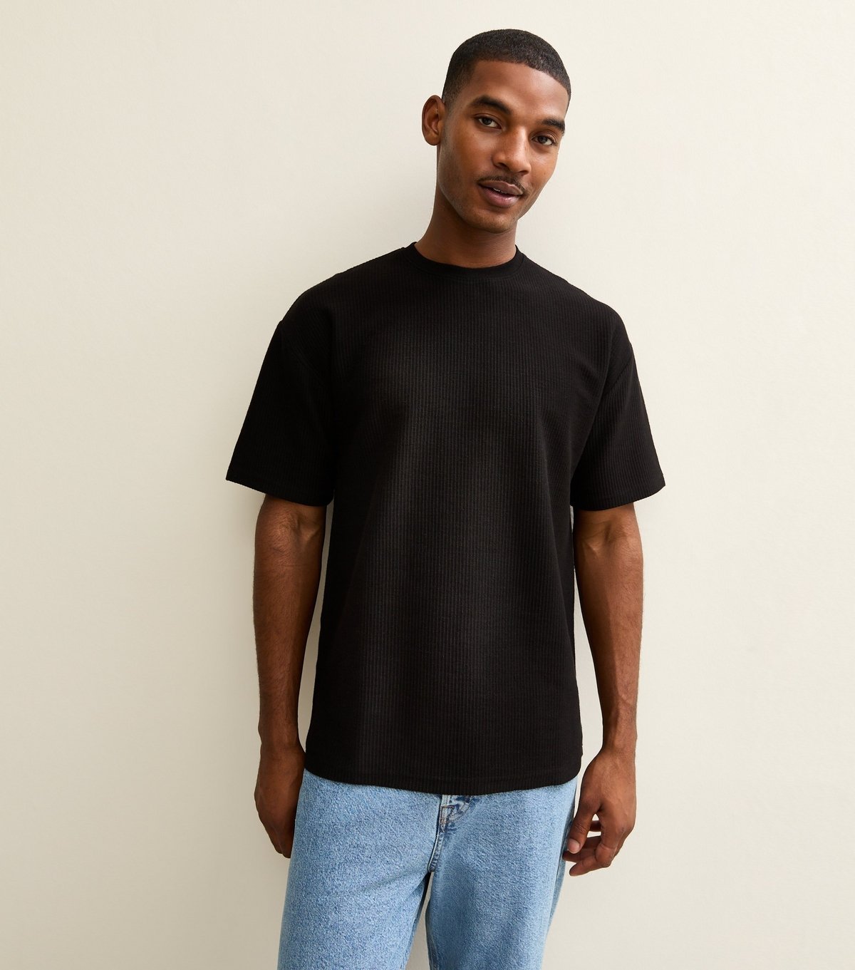 New Look Men's Black Ribbed Oversized T-Shirt New Look - 2
