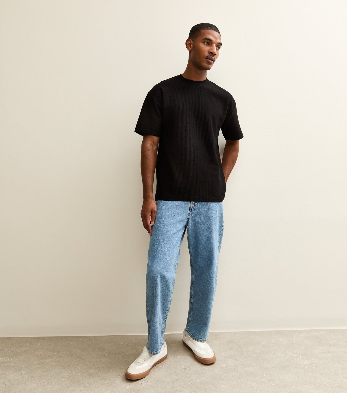 New Look Men's Black Ribbed Oversized T-Shirt New Look - 3