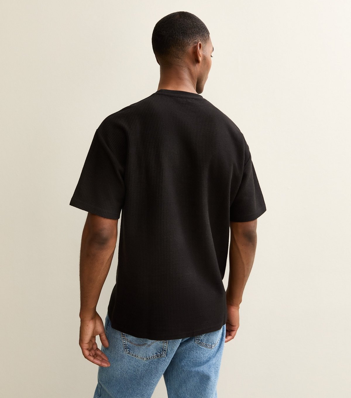 New Look Men's Black Ribbed Oversized T-Shirt New Look - 4